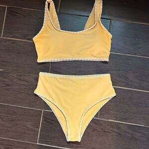 Gold/Mustard color Bikini Set with White Trim | S